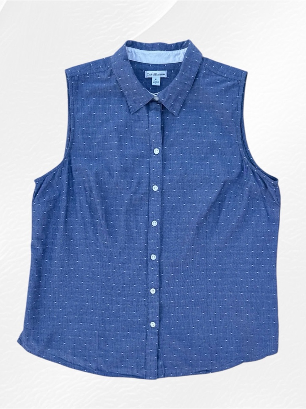 Croft & Barrow Blue and White Polka Dot Sleeveless Cotton Button Front Blouse XL